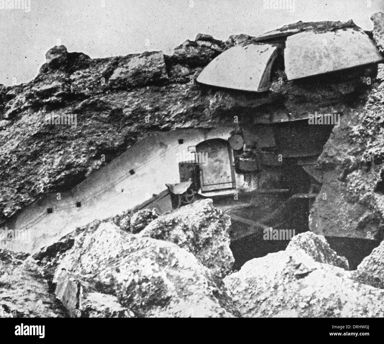 German mortar damage to fort, Liege, Belgium, WW1 Stock Photo