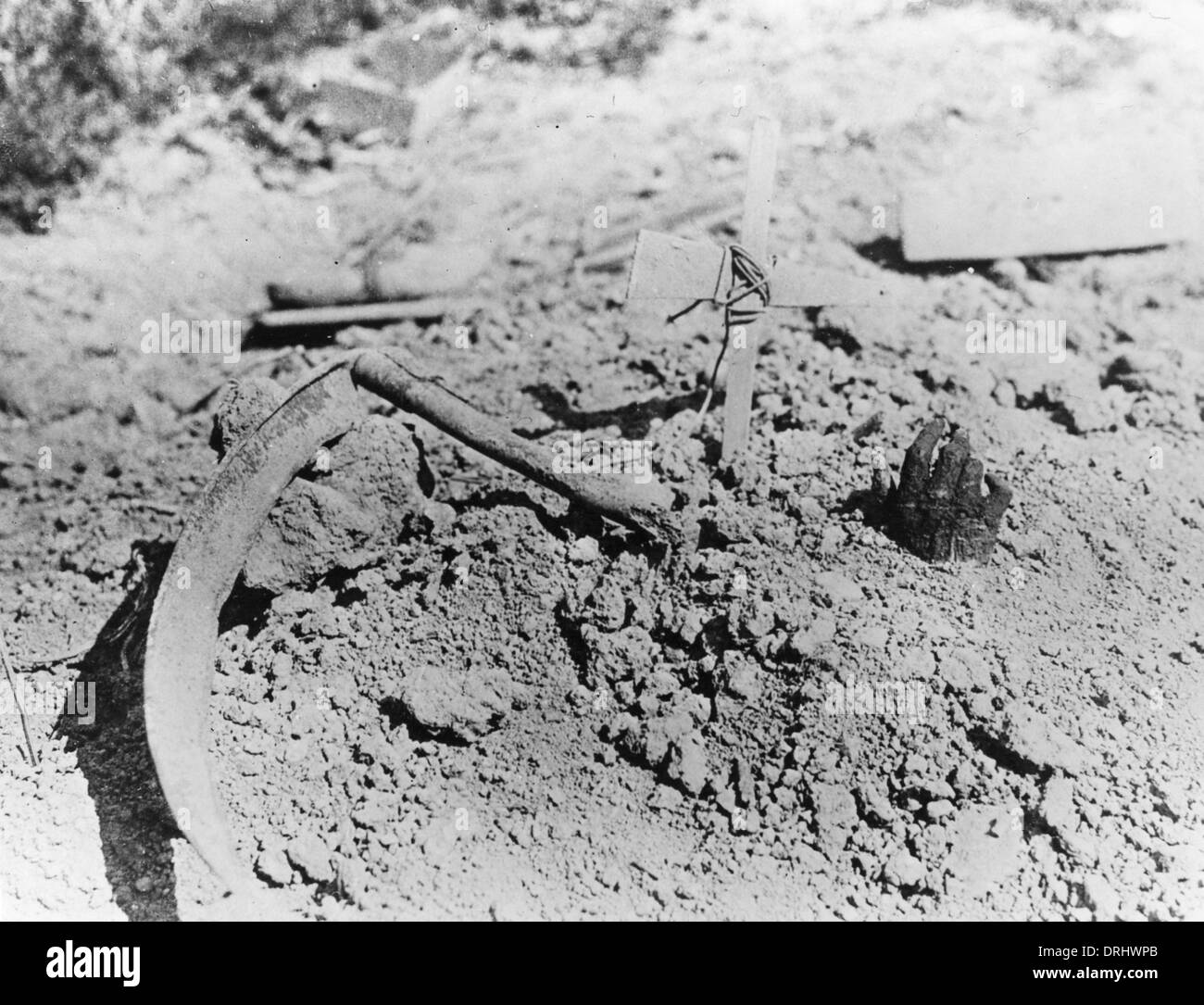 Grave in a shell hole, Belgium, WW1 Stock Photo