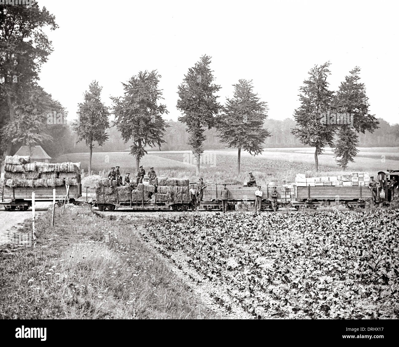 Railway with supplies for British troops, WW1 Stock Photo