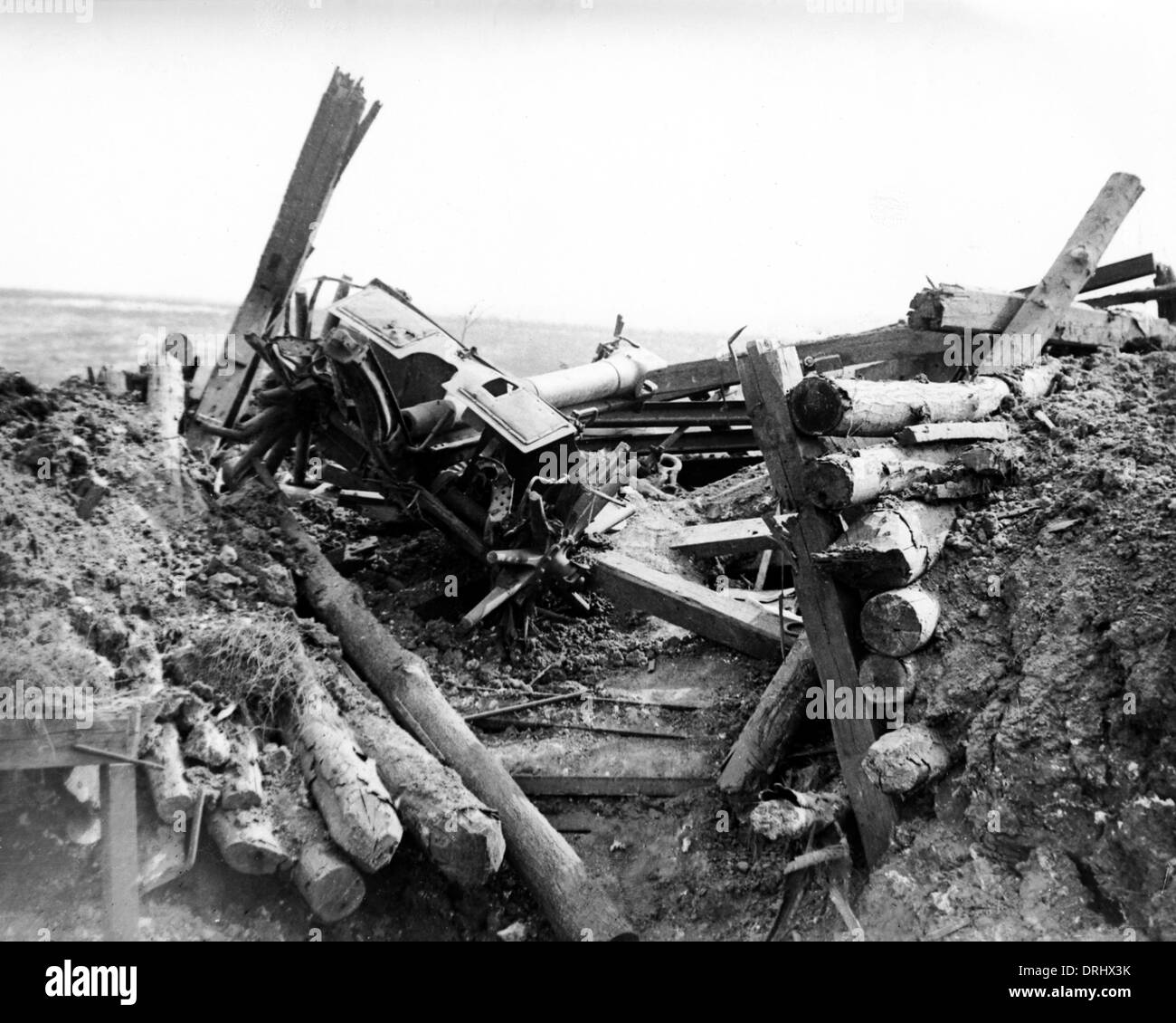 Damaged German guns, Pozieres, France, WW1 Stock Photo