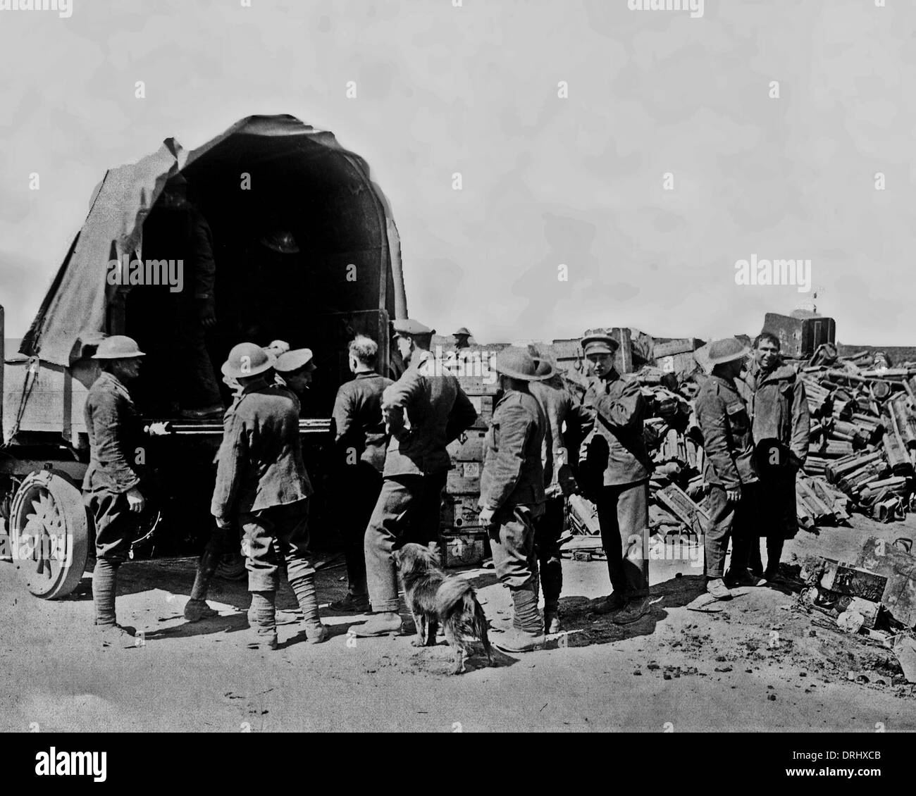 British soldiers unloading ammunition from lorry, WW1 Stock Photo Alamy