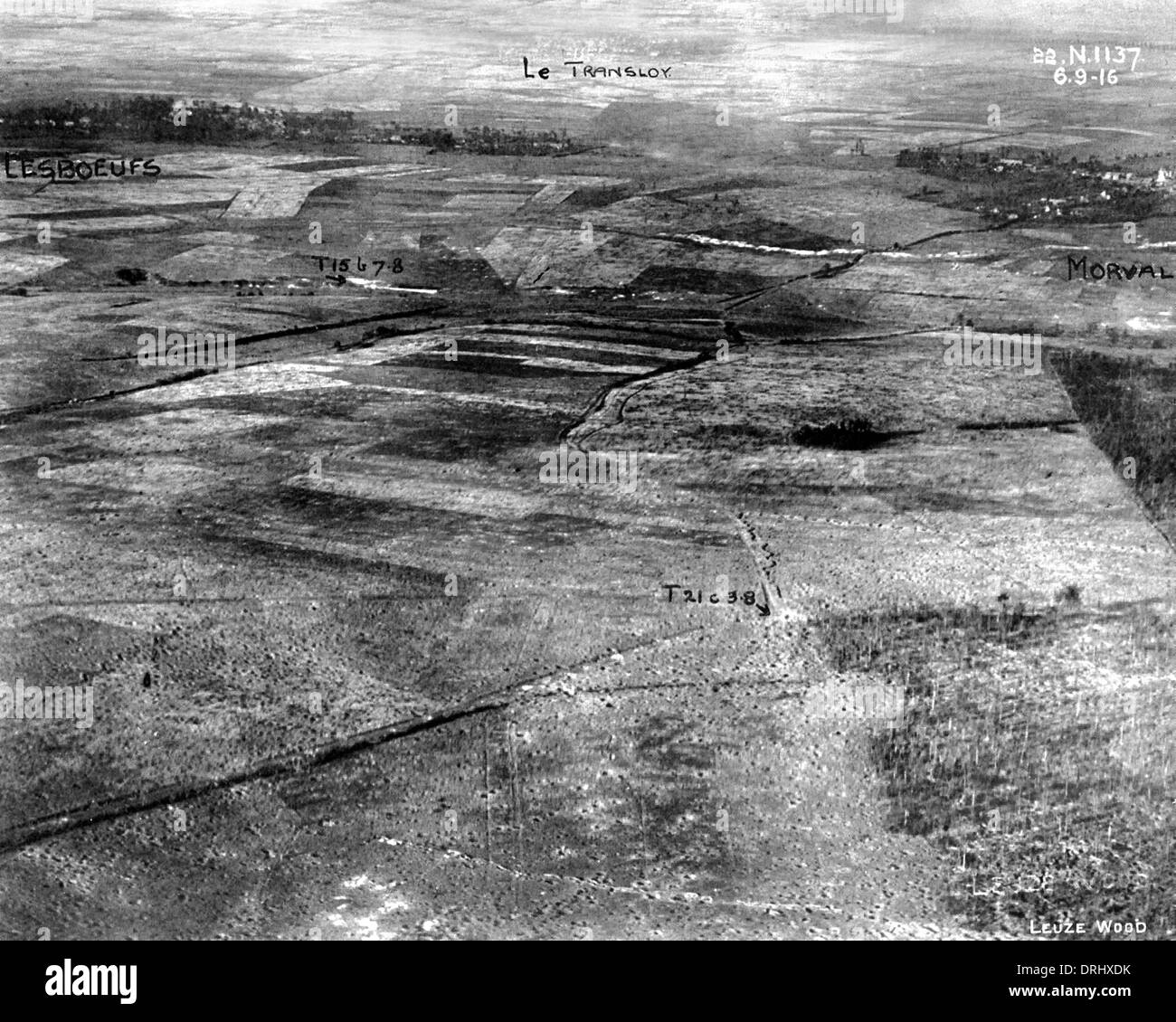 Annotated aerial shot of Western Front, France, WW1 Stock Photo