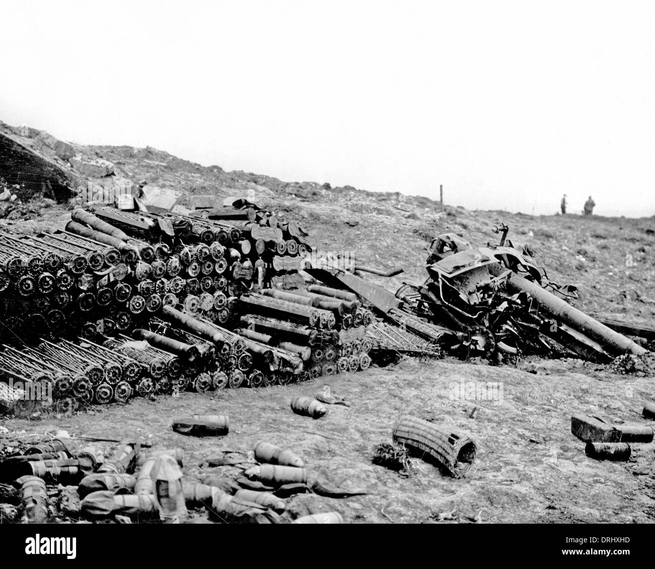 Remains of German gun and ammunition, WW1 Stock Photo