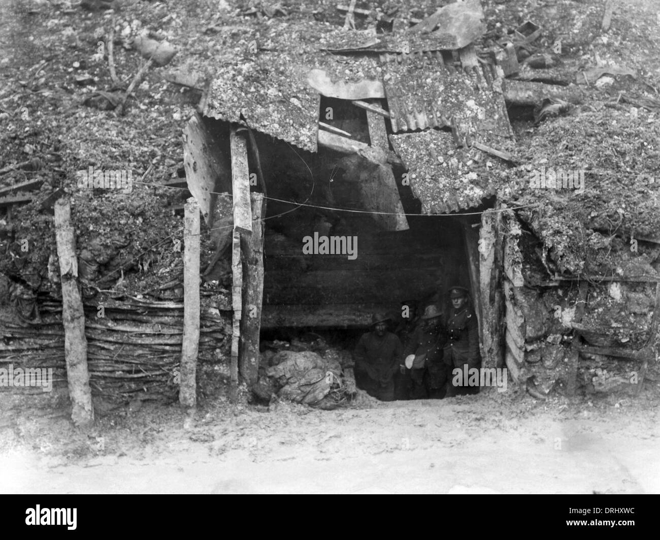 Captured German dugout, Western Front, WW1 Stock Photo