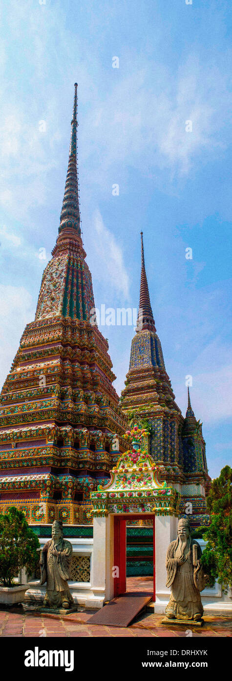 Ornate colourful, ceramic exterior of Wat Pho Temple of Reclining Buddha. Bangkok. Stock Photo
