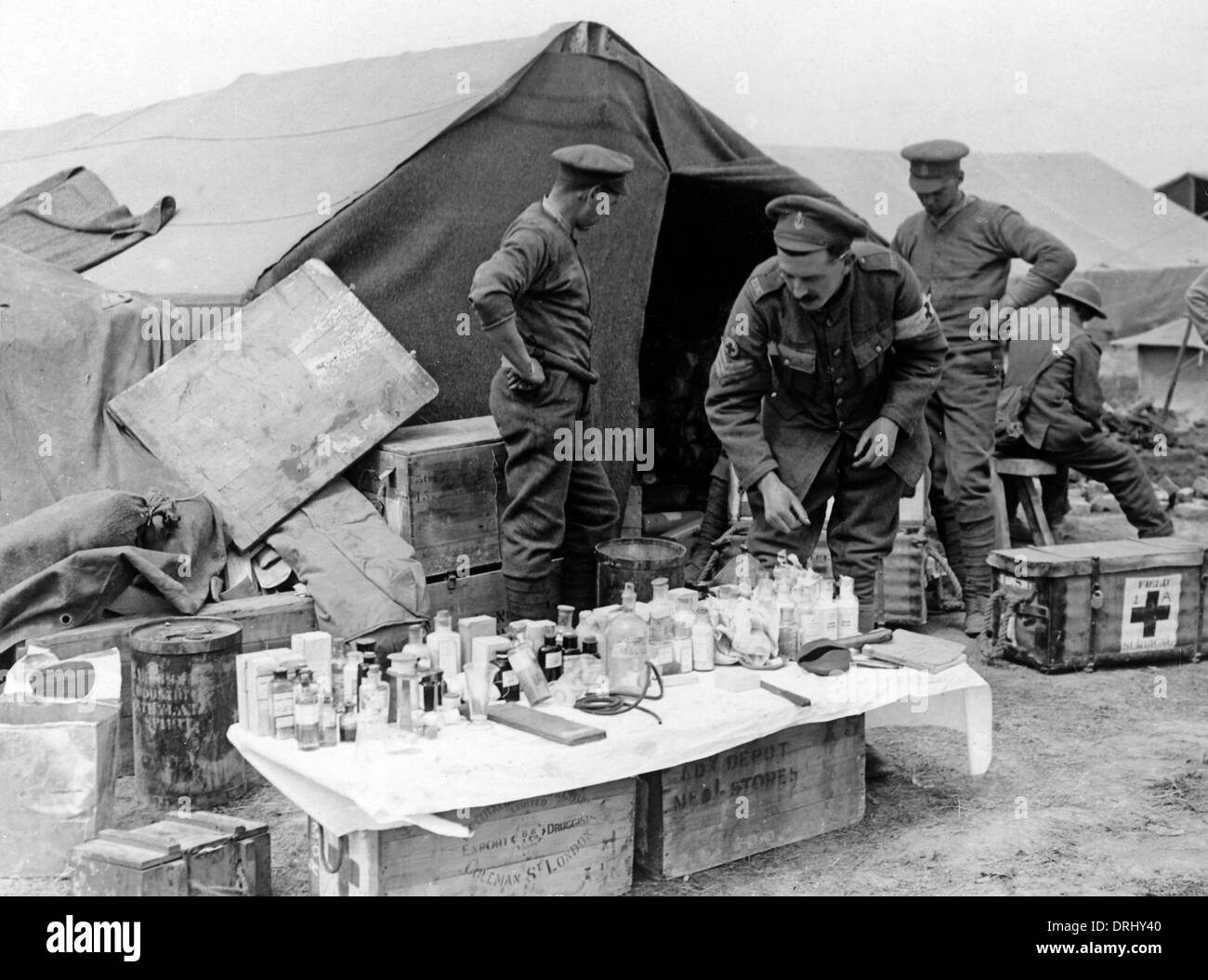 British camp with medical dispensary, Western Front, WW1 Stock Photo