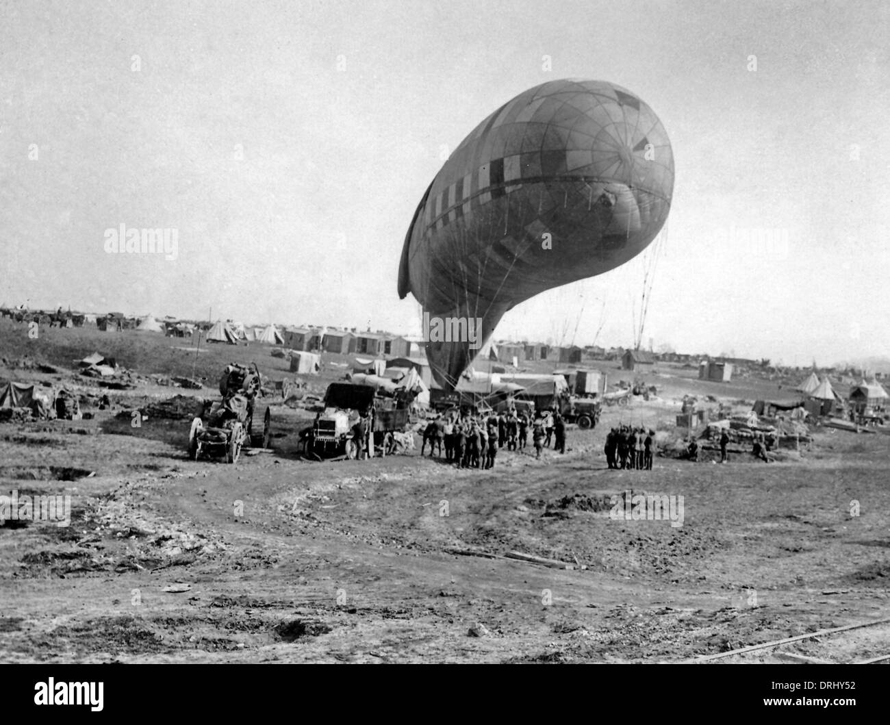 Observation balloon going up, Western Front, WW1 Stock Photo