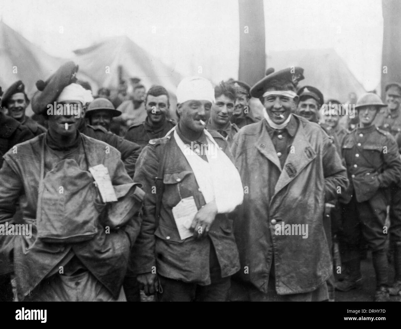 Wounded Scots soldiers, Western Front, France, WW1 Stock Photo