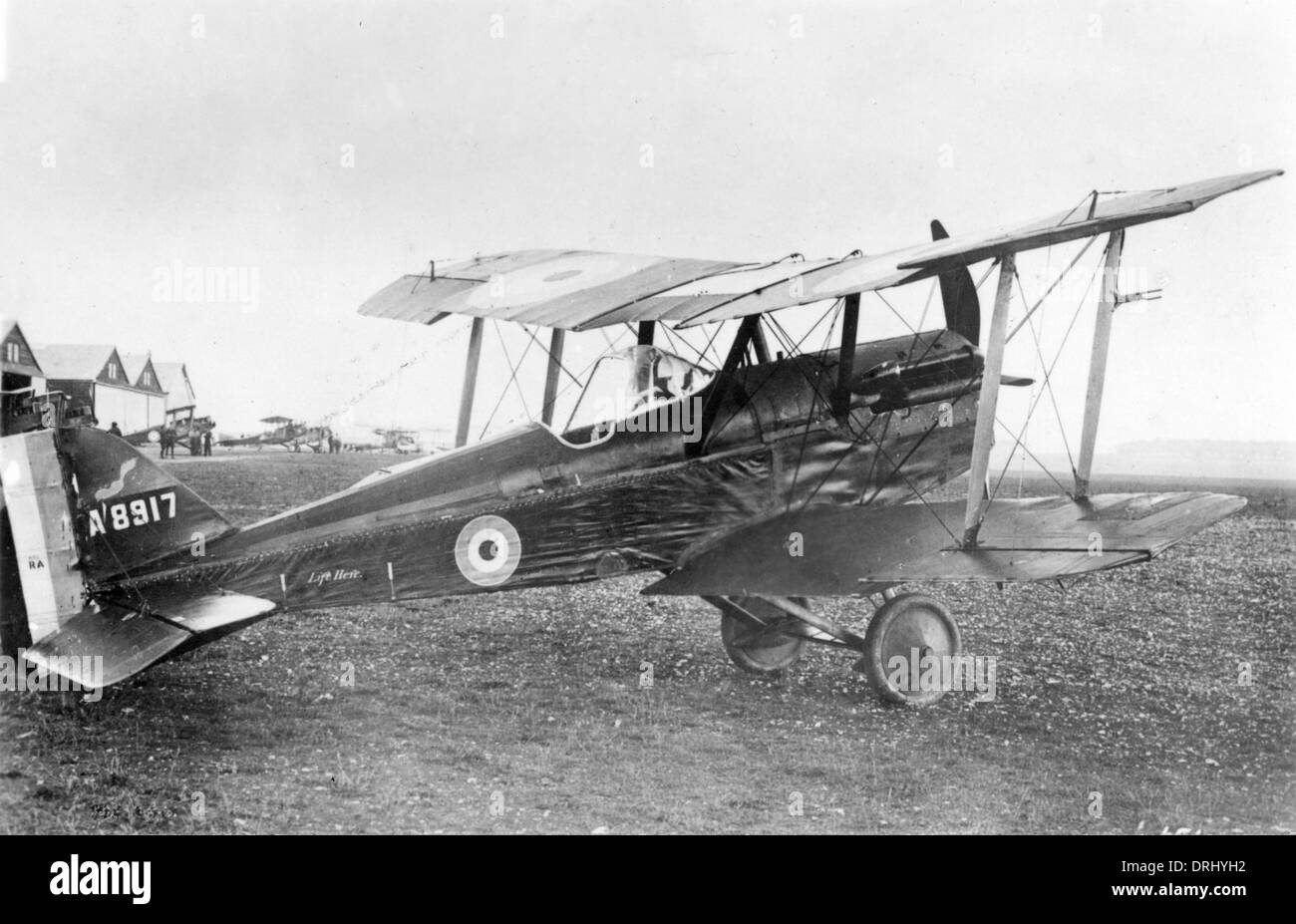 British SE5 biplane on airfield, WW1 Stock Photo