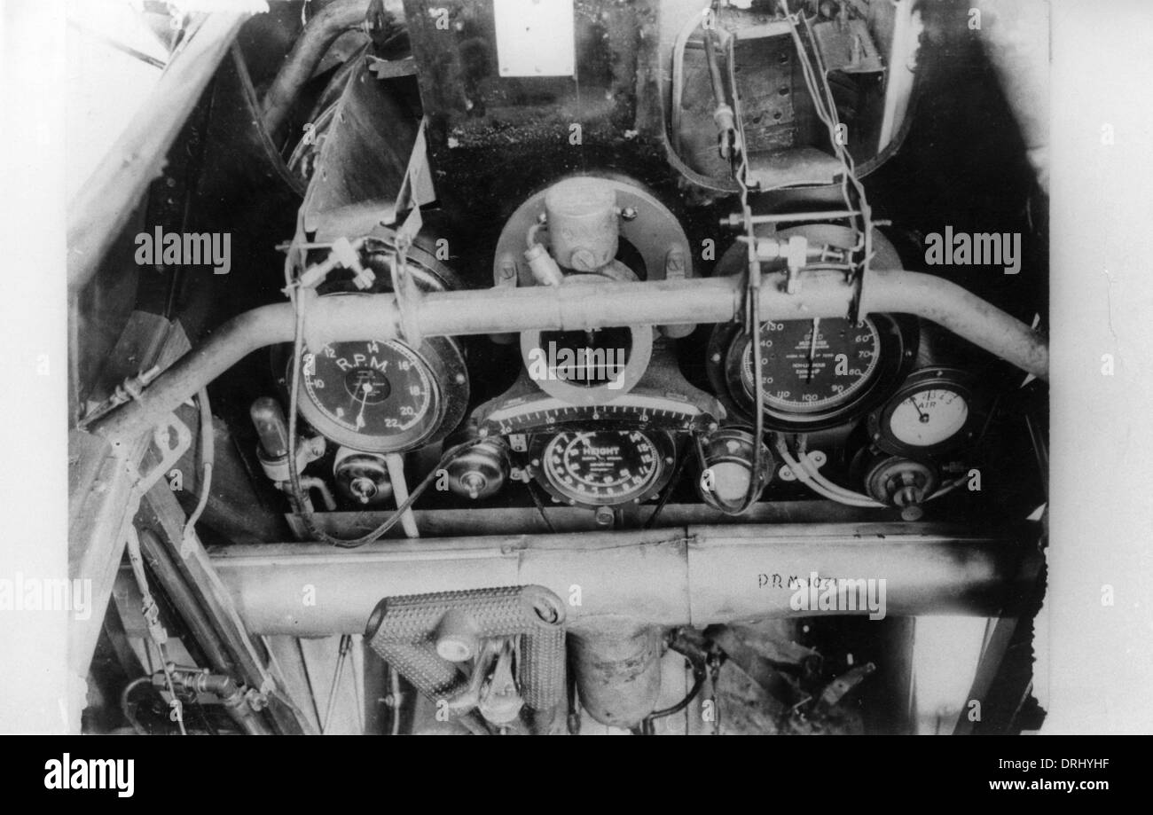 Controls and instrument panel of a plane, WW1 Stock Photo