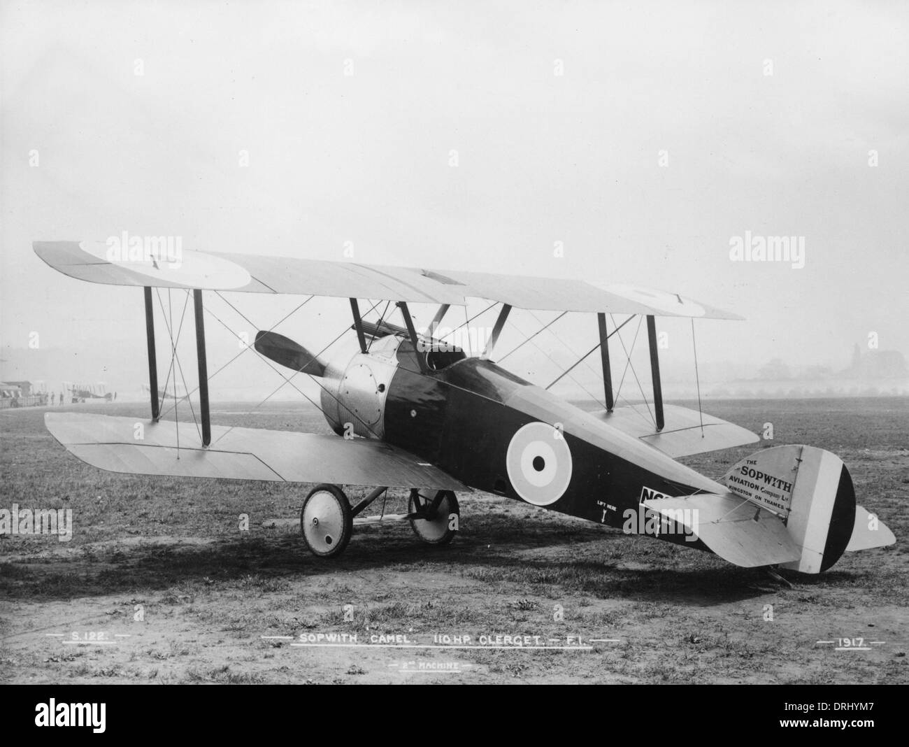 Sopwith F1 Camel biplane on an airfield, WW1 Stock Photo