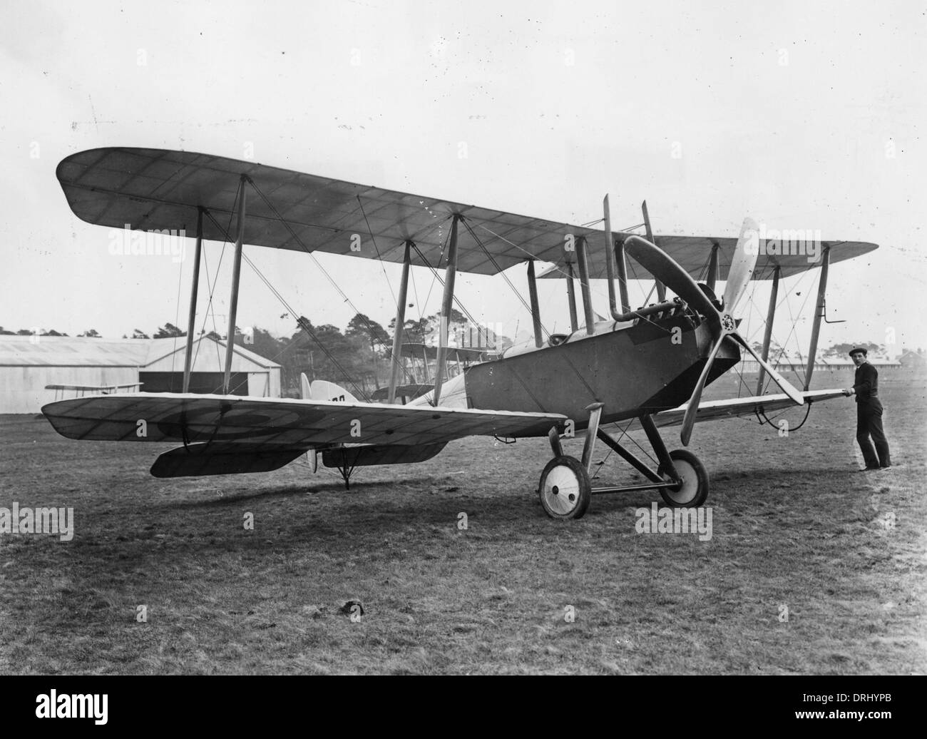 British BE2C biplane on an airfield, WW1 Stock Photo