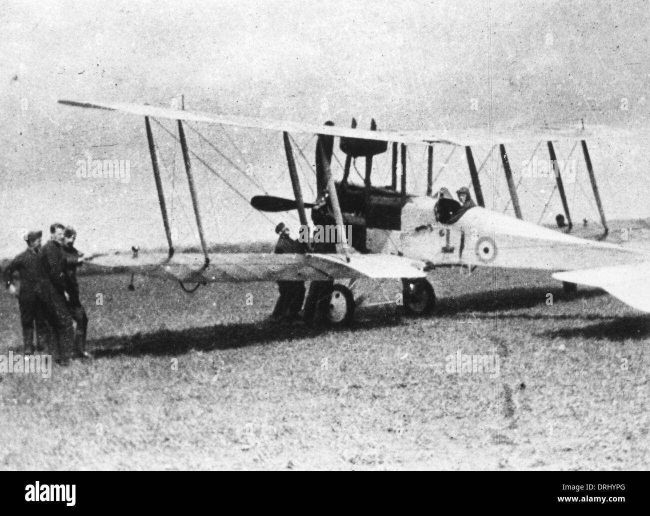 British BE 12 biplane on an airfield, WW1 Stock Photo