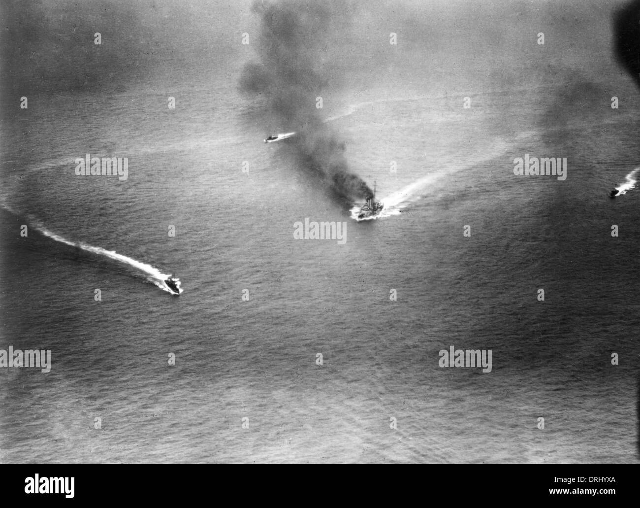 Austrian battleships during Otranto Barrage, Adriatic, WW1 Stock Photo