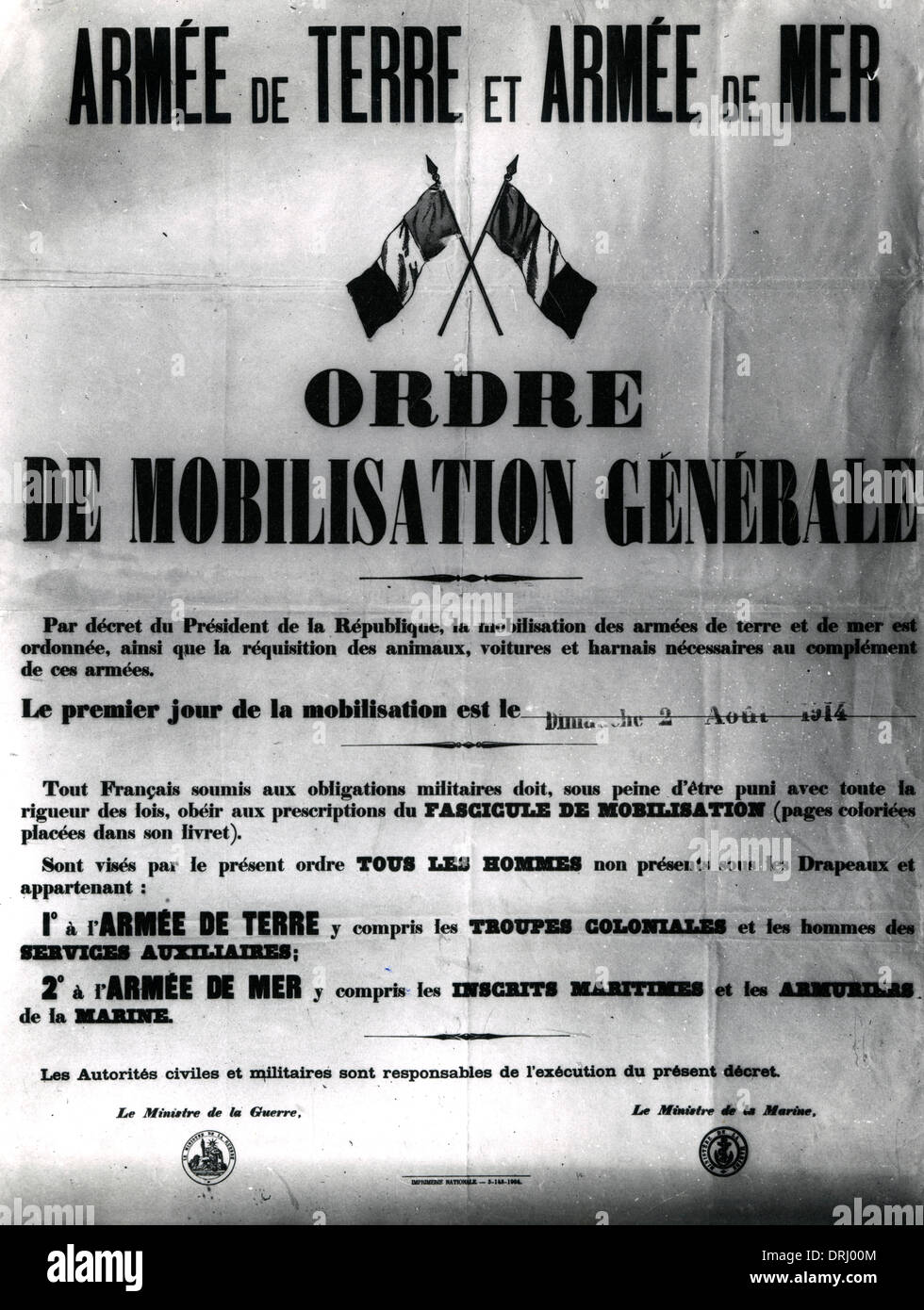 French mobilisation poster, WW1 Stock Photo