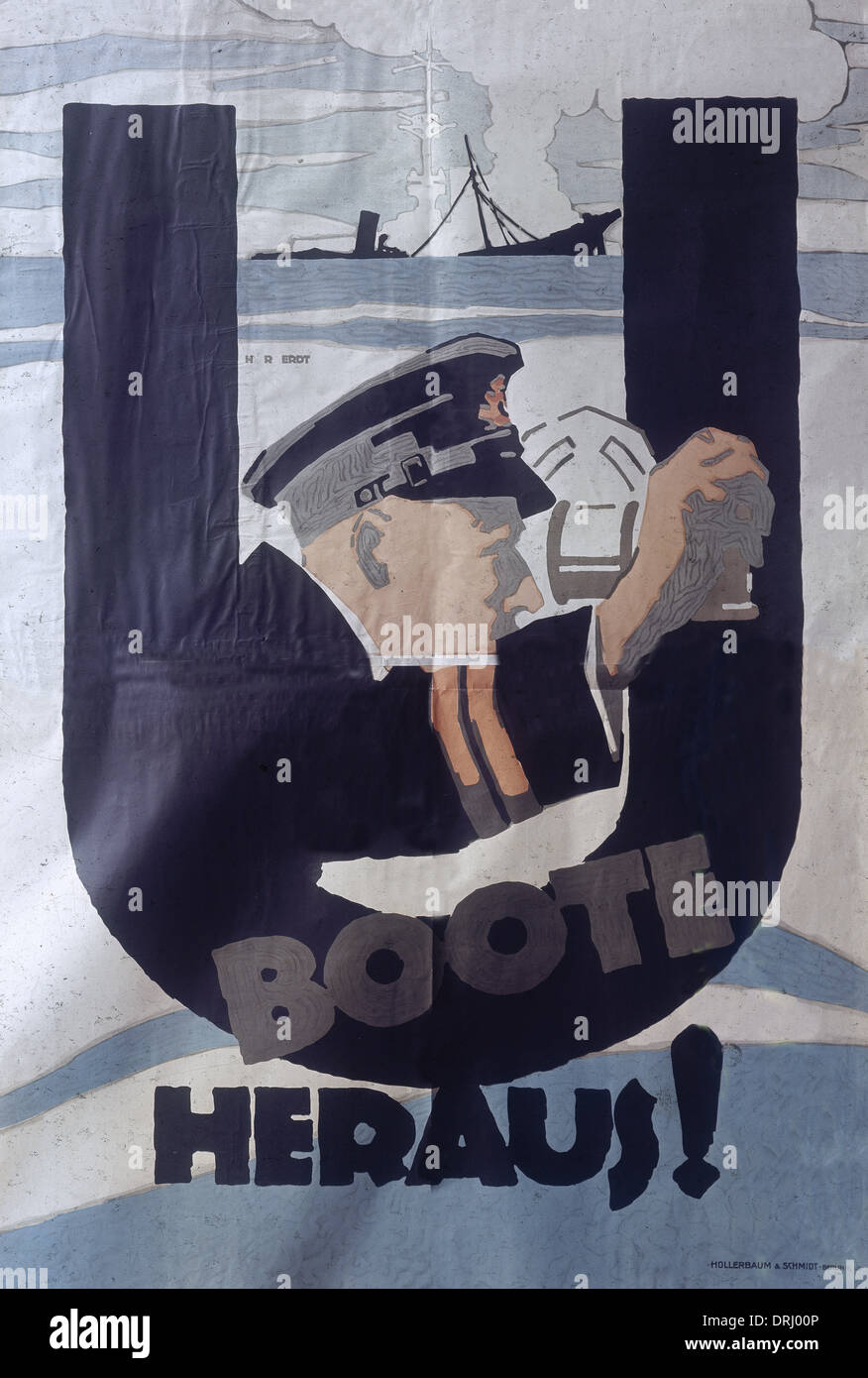 German propaganda poster, U Boote Heraus!, WW1 Stock Photo