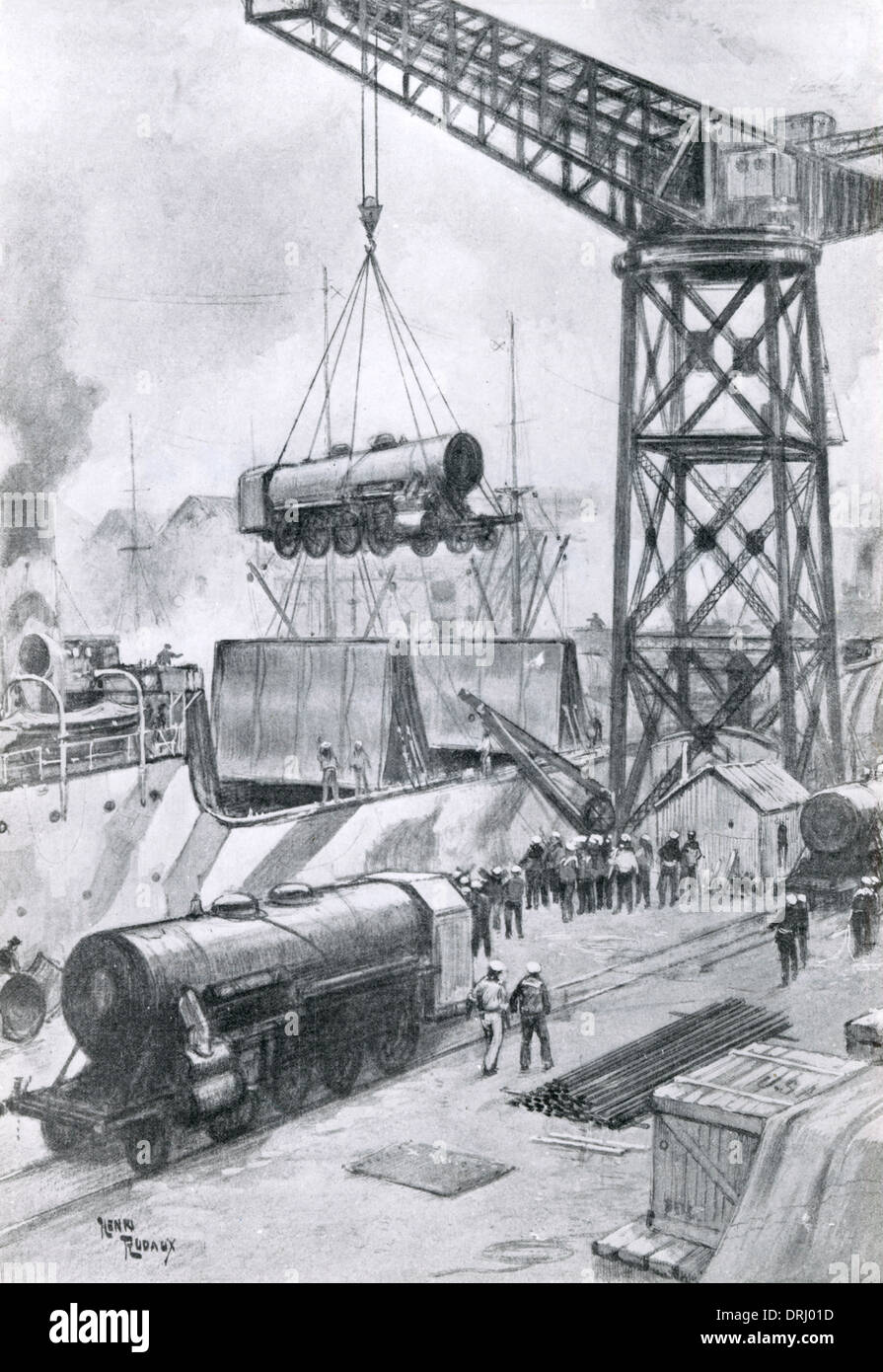 American locomotives arriving at French port, WW1 Stock Photo