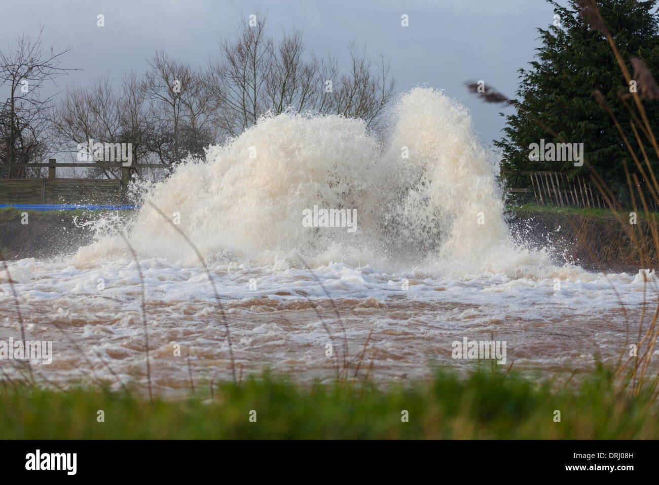Burrowbridge, UK. 27th Jan, 2014. Environment Agency pumps working to reduce flood water levels on the Somerset Levels. On Friday Somerset County Council declared flooding in Somerset a 'major incident. Credit:  Andrew Johns/Alamy Live News Stock Photo