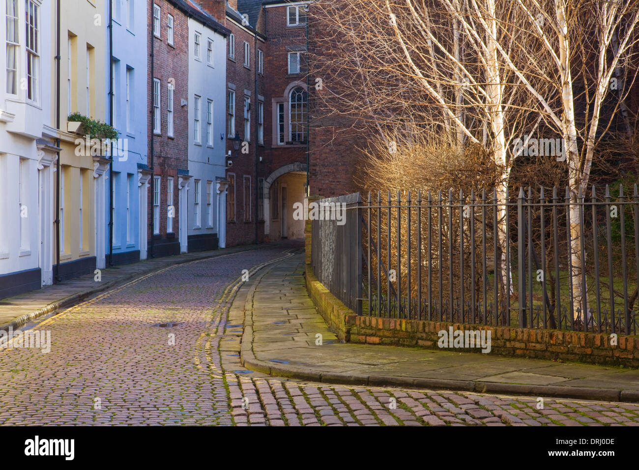 Georgian houses and cobble-stones on Prince Street in Hull's Old Town, East Yorkshire Stock Photo