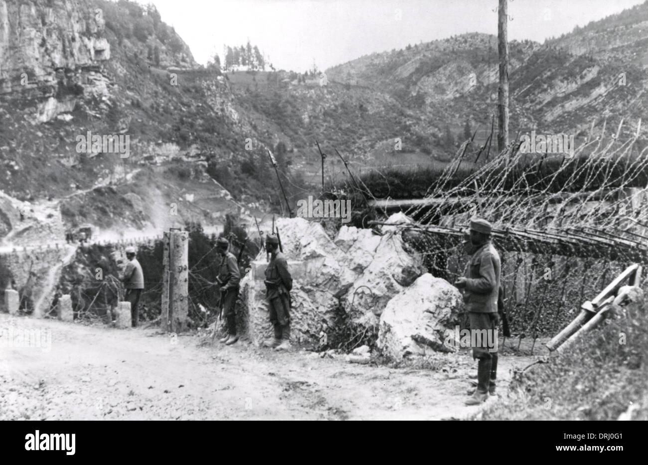 Barbed wire at Torzburg Pass, Romania, WW1 Stock Photo