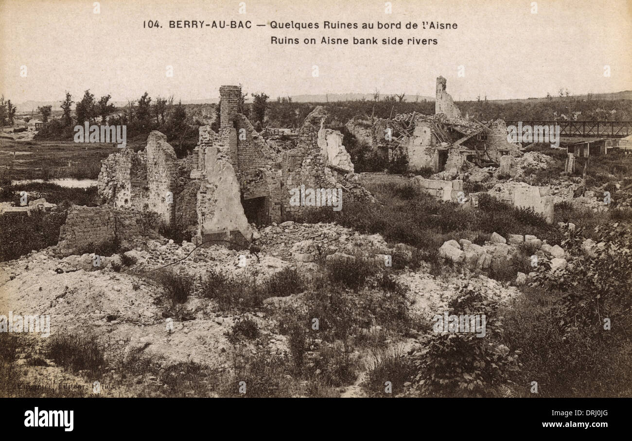 WWI - Berry-au-Bac, France - Ruins - Aisne River Stock Photo
