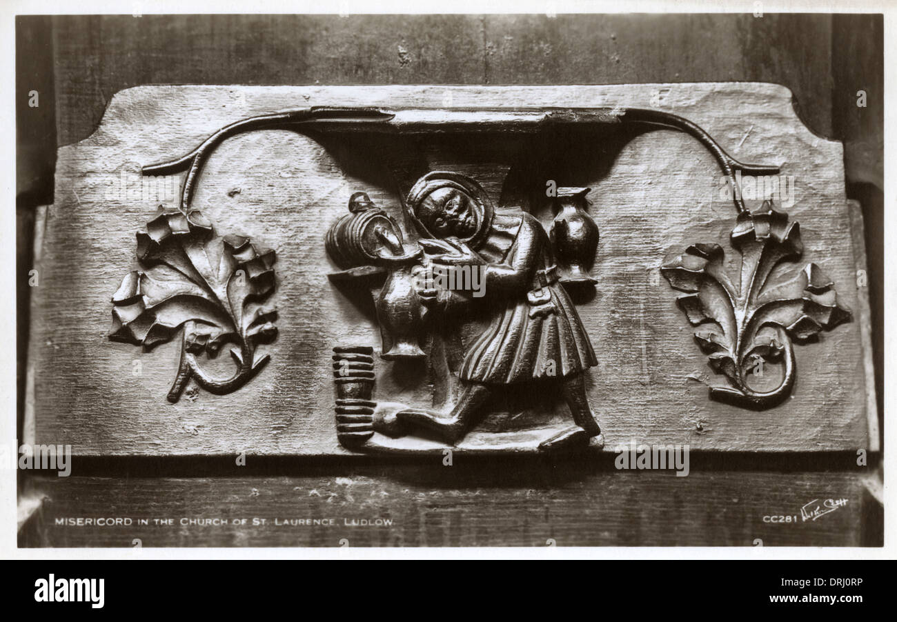 Misericord in the Church of St Laurence, Ludlow, Shropshire Stock Photo