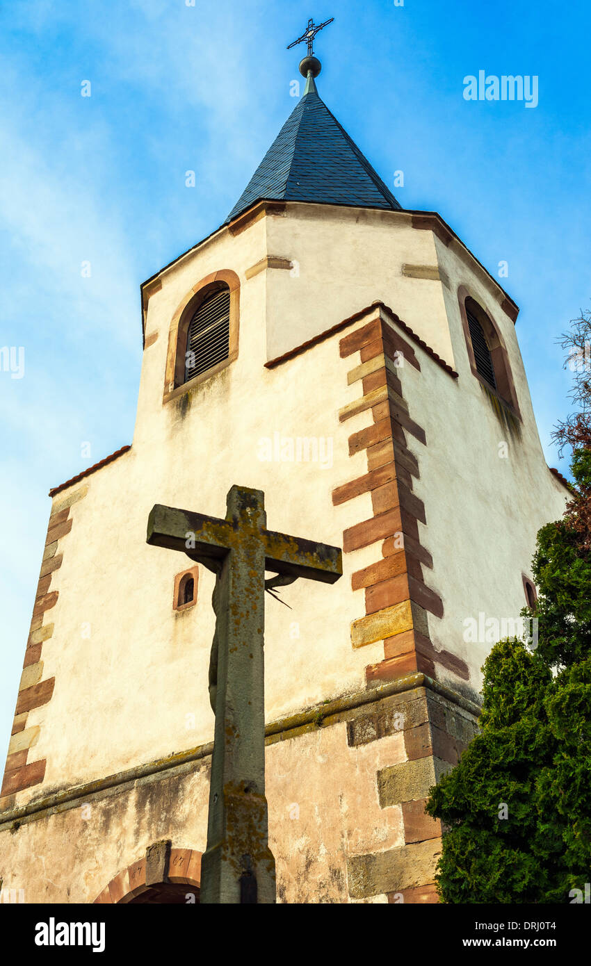 Holy Cross in front of Dompeter St-Pierre Romanesque church 11th Century Avolsheim Alsace France Stock Photo