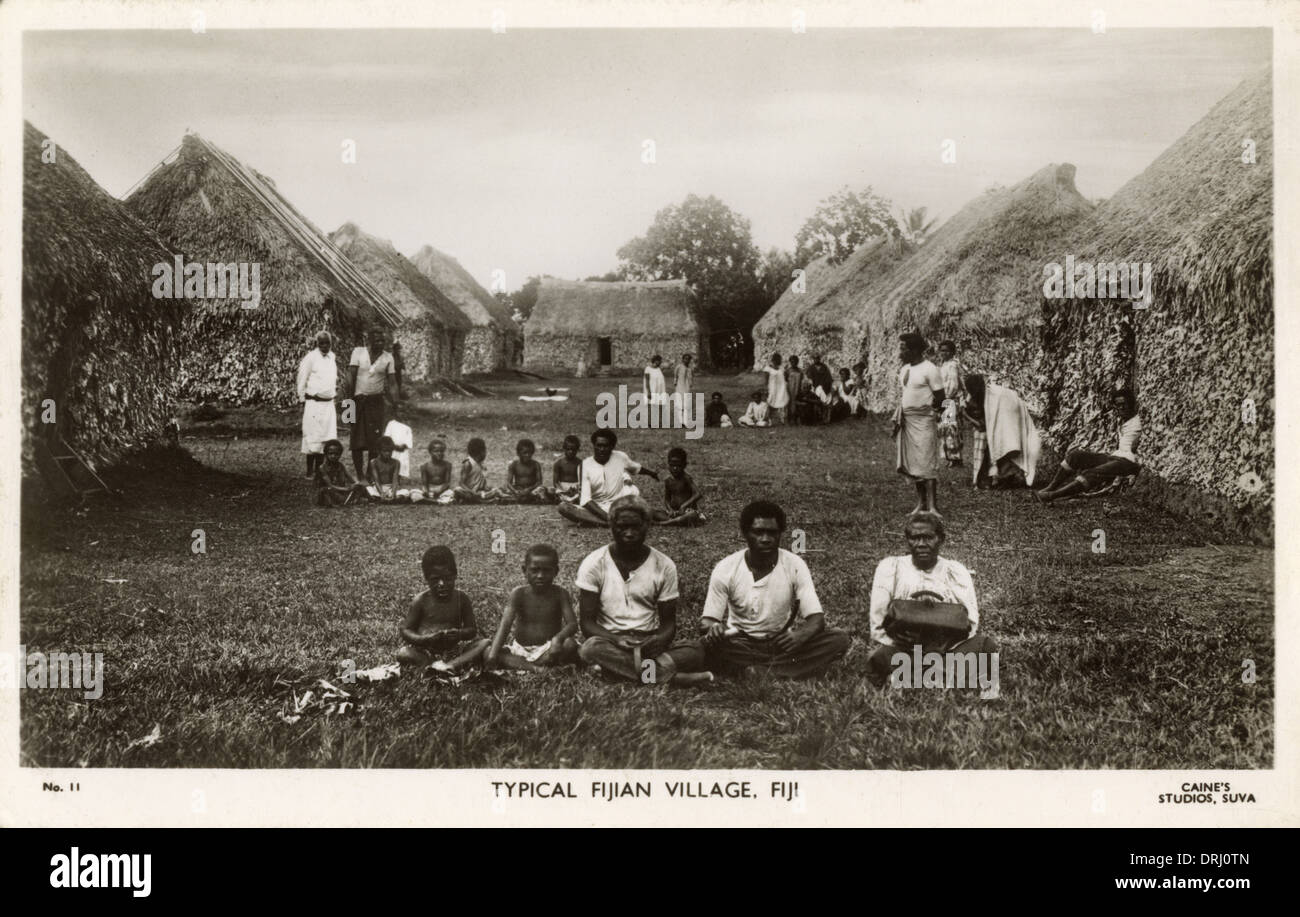 Fijian Village and Villagers - Fiji, Pacific Ocean Stock Photo