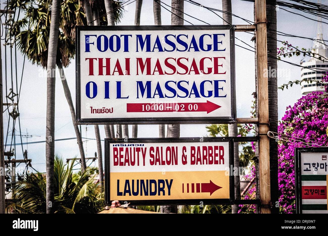 Massage signs, Pattaya, Thailand. Stock Photo