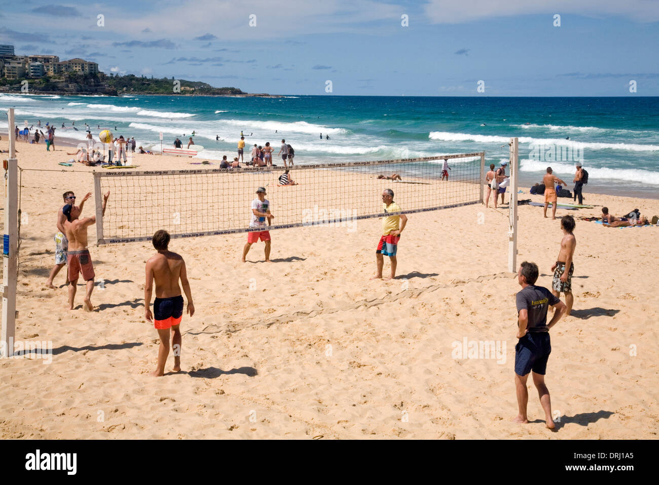 playing beach volleyball Manly Beach in Sydney,Australia Stock Photo