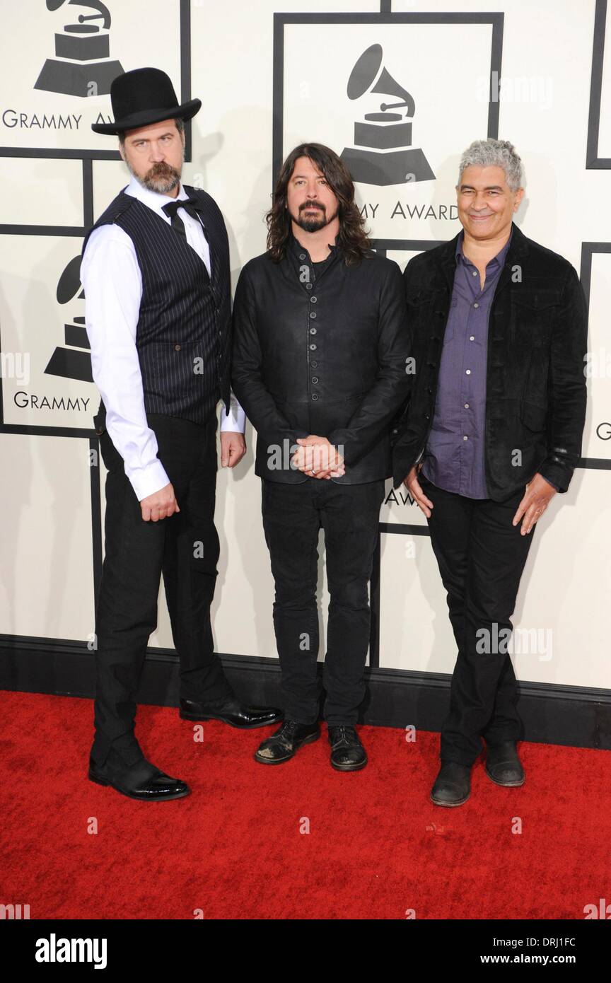 Los Angeles, CA, USA. 26th Jan, 2014. Krist Novoselic, Dave Grohl, Pat