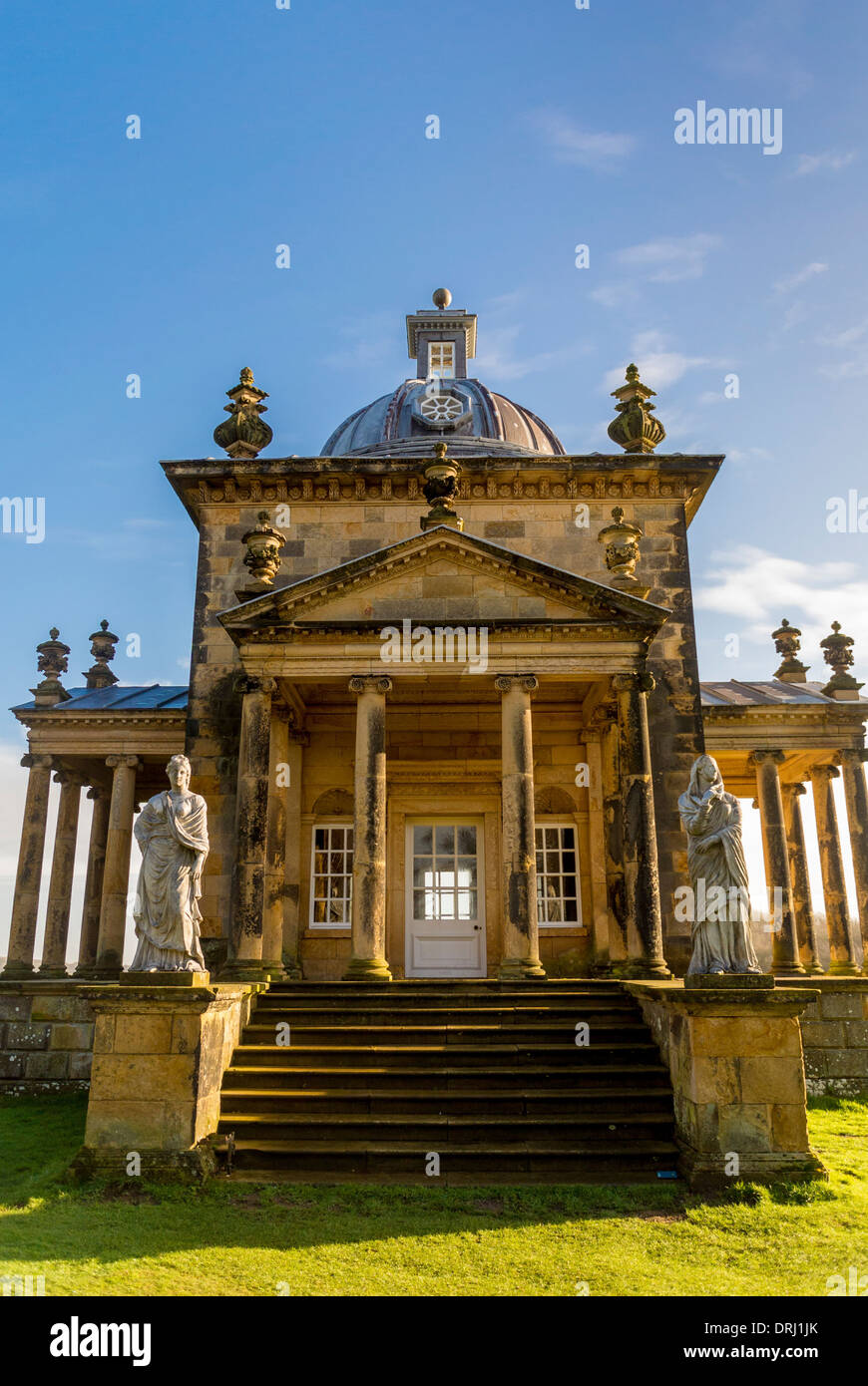 Exterior steps and facade of the Temple of the Four Winds. Castle Howard, North Yorkshire. Stock Photo