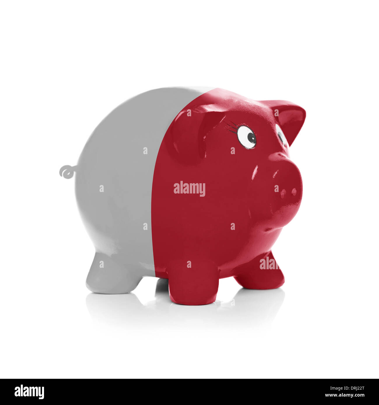 Green piggy bank with dollars sticking out - isolated on white ...