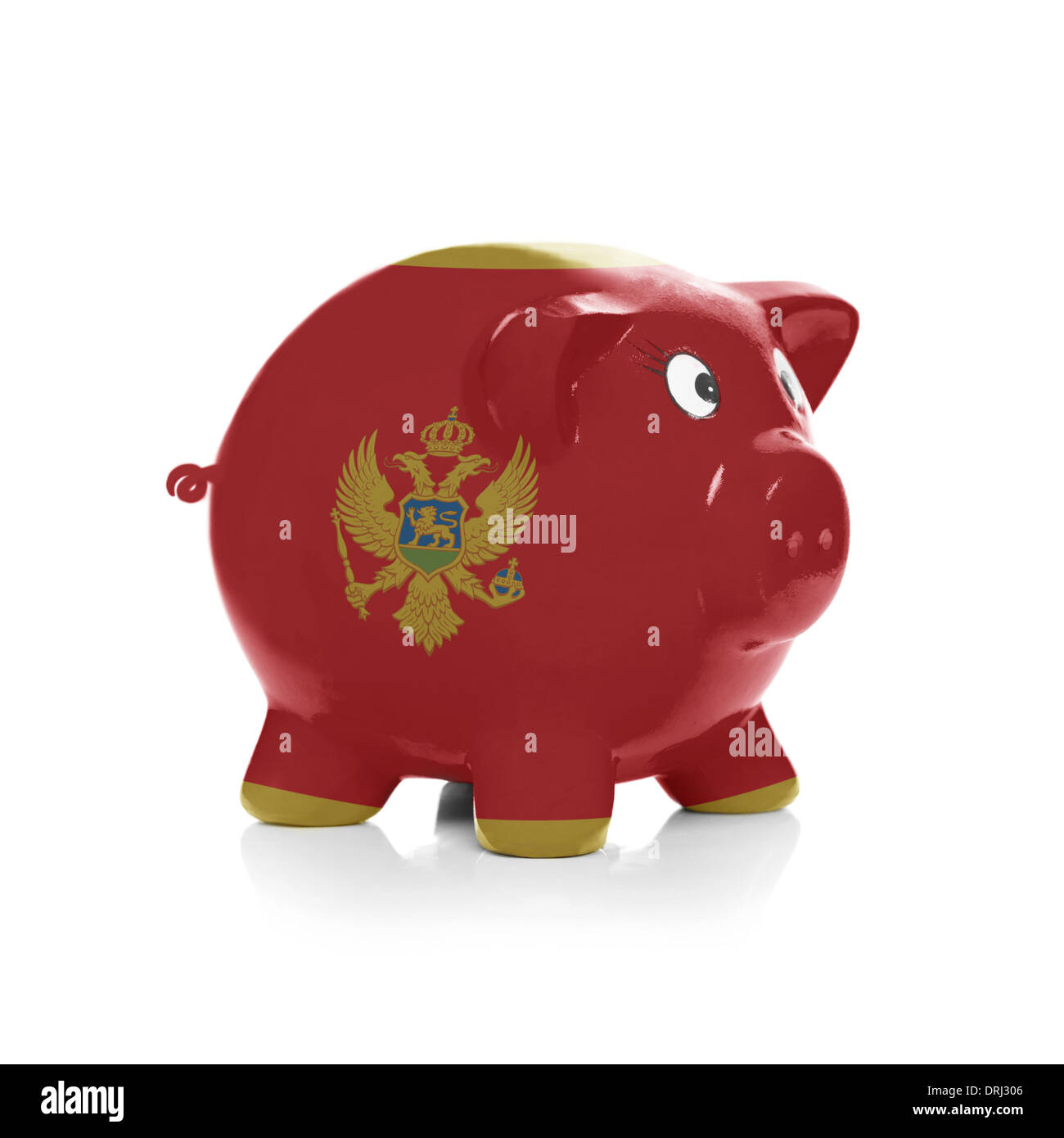 Green piggy bank with dollars sticking out - isolated on white ...