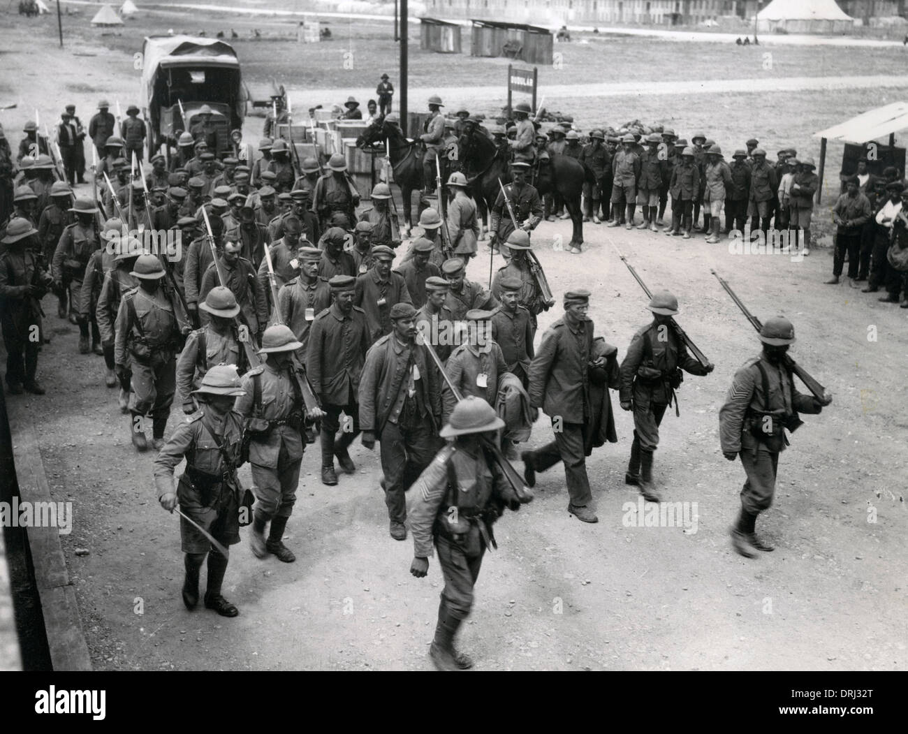 German prisoners marching, Balkan Front, WW1 Stock Photo