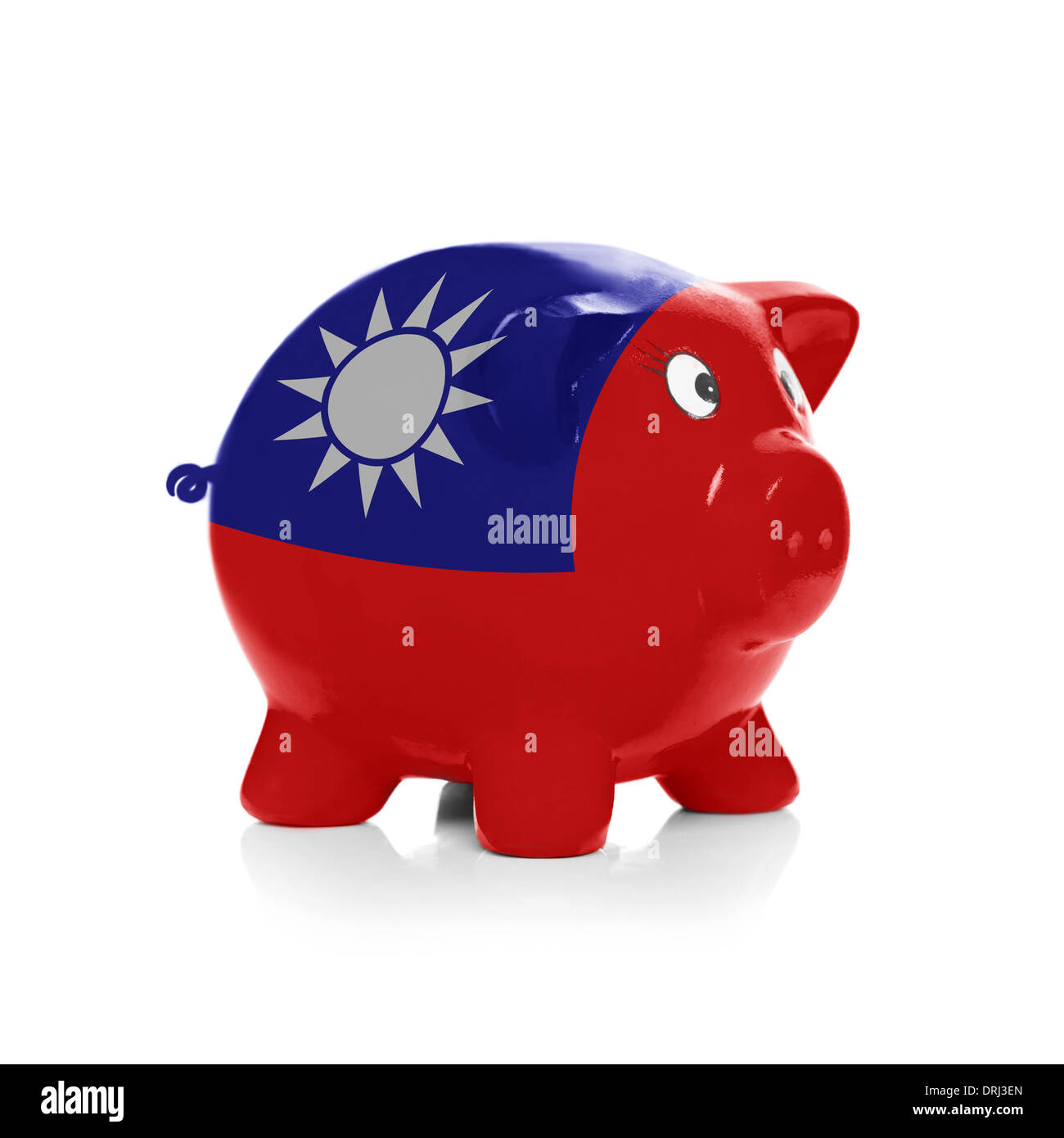 Green piggy bank with dollars sticking out - isolated on white ...