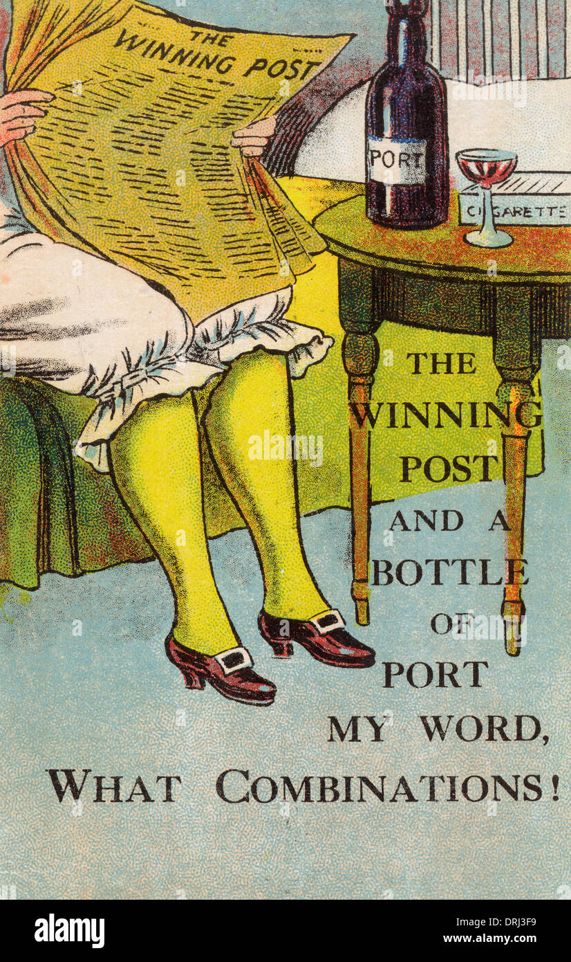 The Winning Post and a Bottle of Port Stock Photo