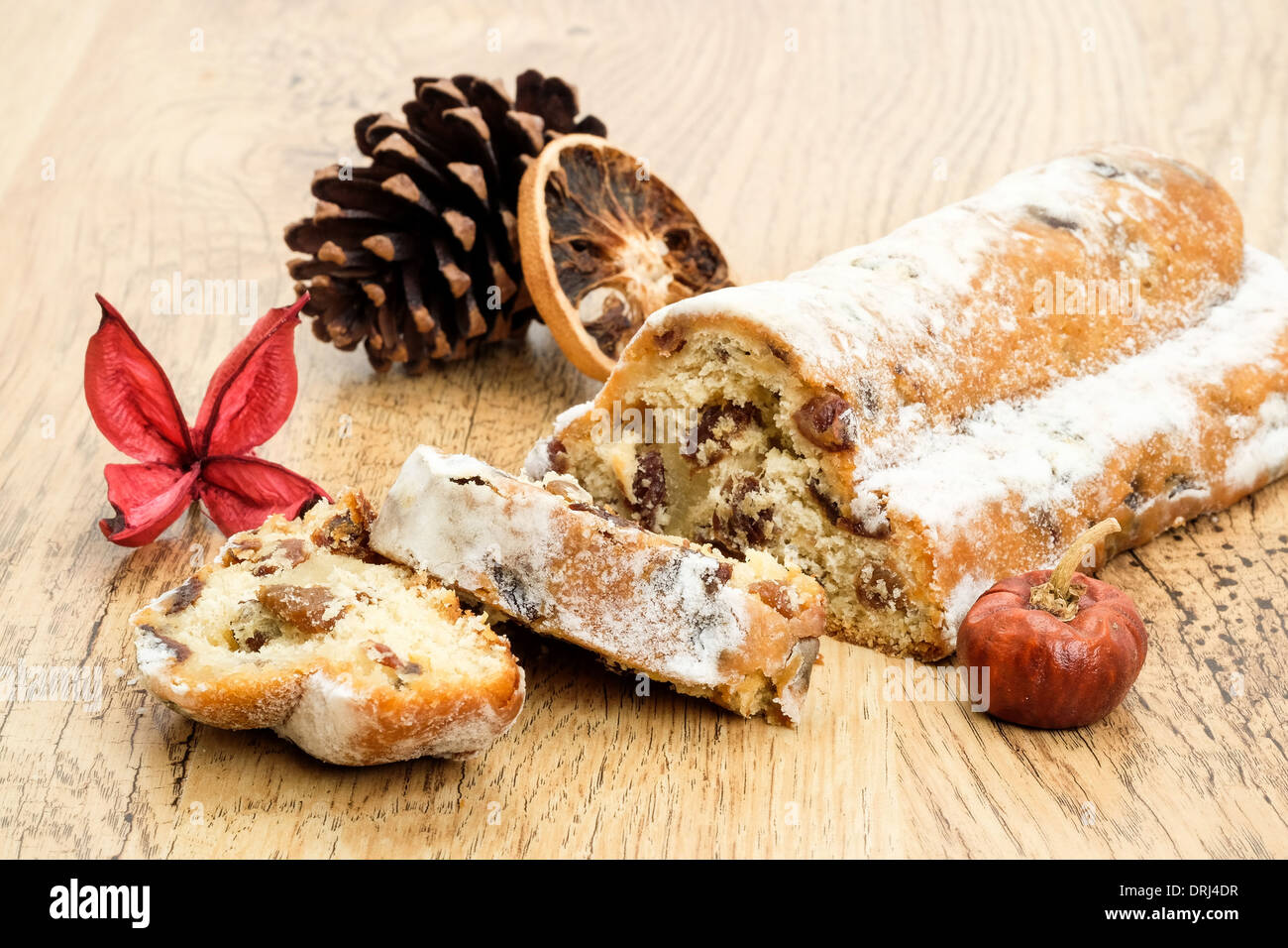 Traditional German Stollen served at Christmas Stock Photo