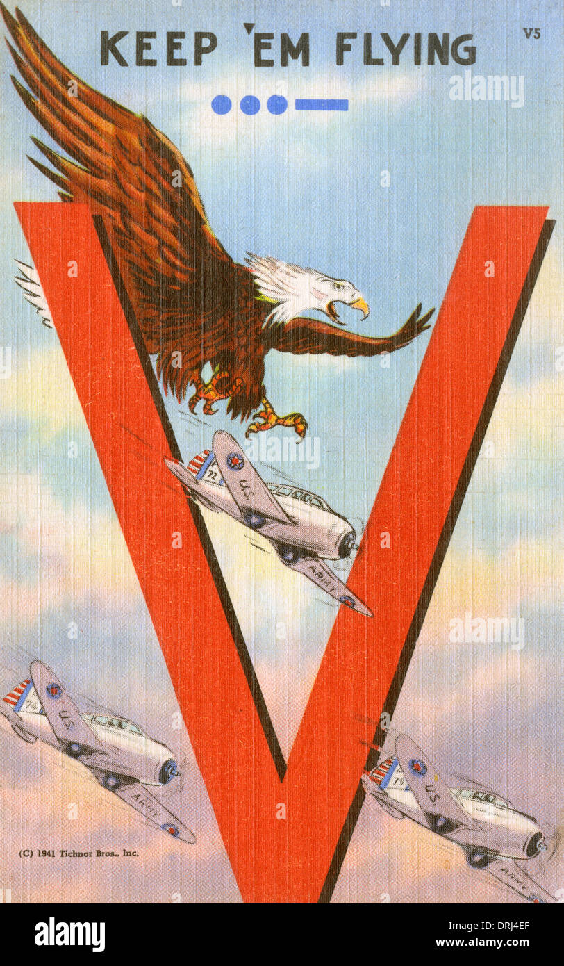 US War effort postcard - 1941 - Keep 'em Flying Stock Photo
