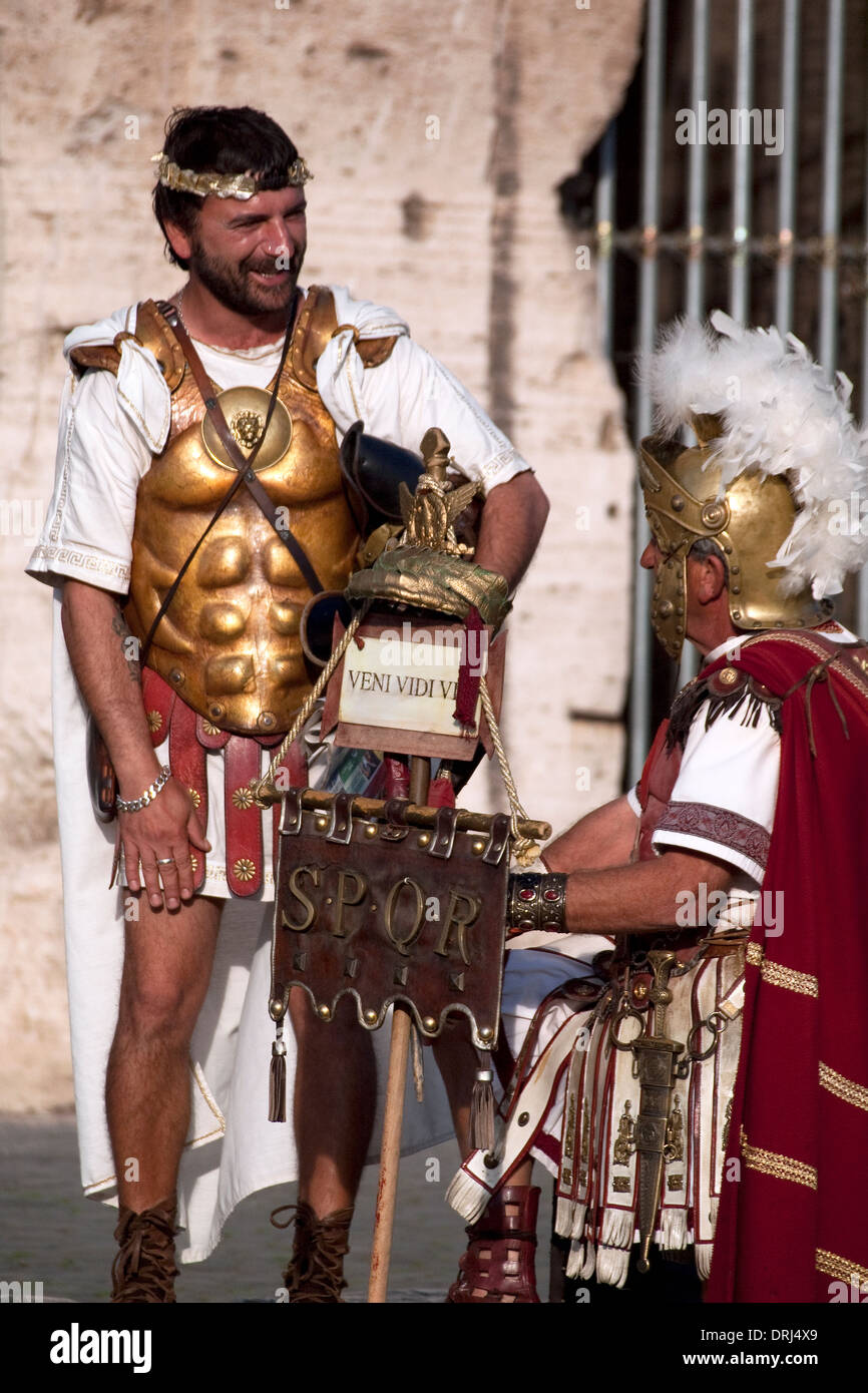 Performance of Roman gladiators in the Colosseum Stock Photo