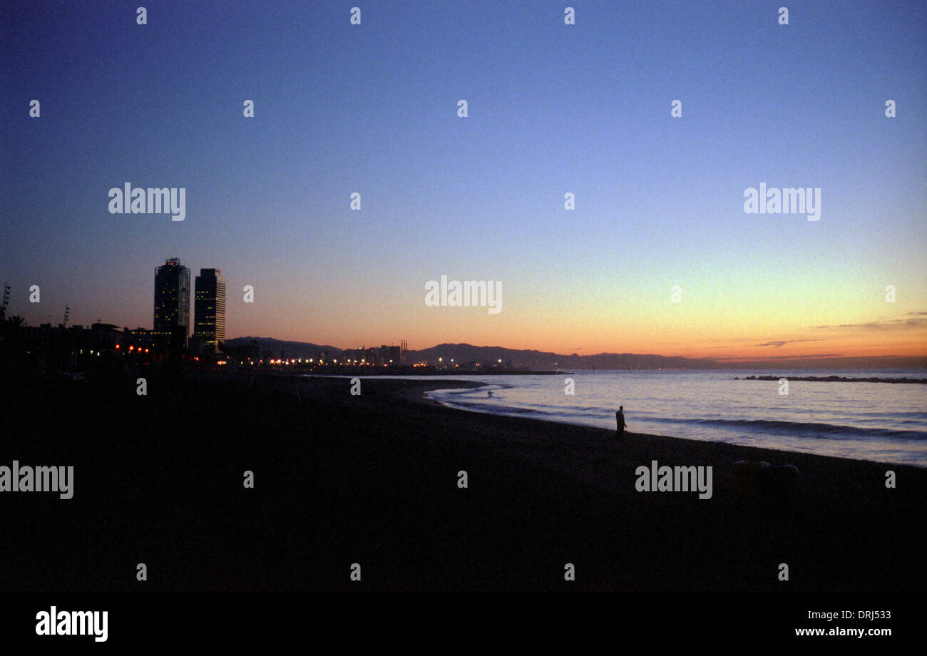 Skyline barcelona from beach hi-res stock photography and images - Alamy