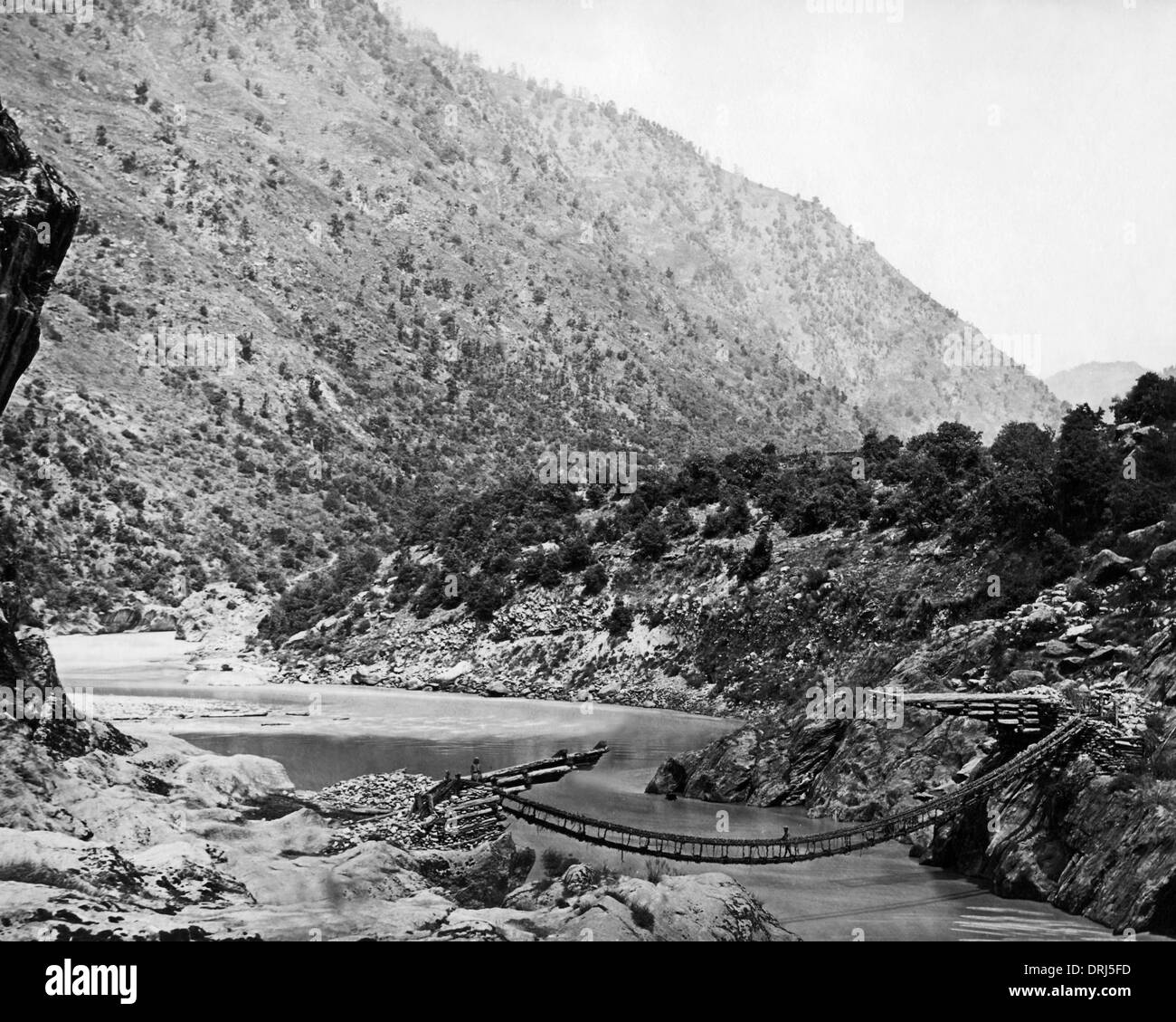 Indian Rope Bridge Indian bridge scenery Black and White Stock Photos & Images - Alamy