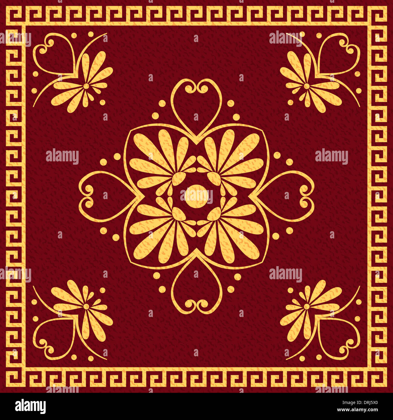 set Traditional vintage golden square and round Greek ornament (Meander ...