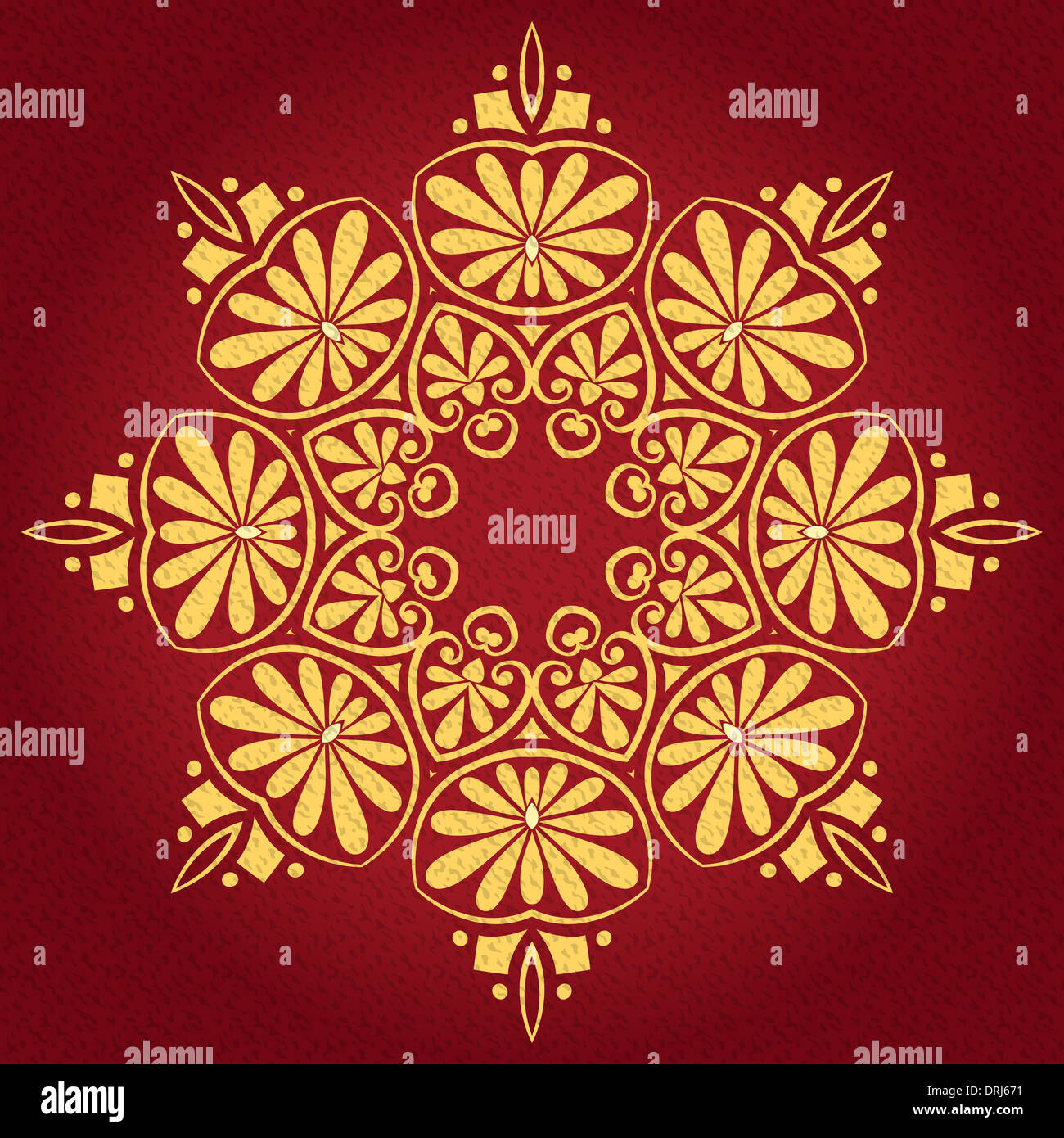 vintage elegant lace gold ornament and floral pattern on a red background Stock Photo