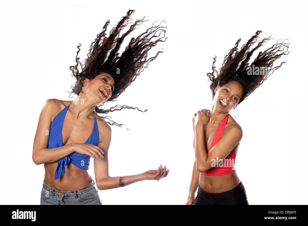 Two girls dance to disco music, Zwei Maedchen tanzen zu Disco-Musik Stock Photo