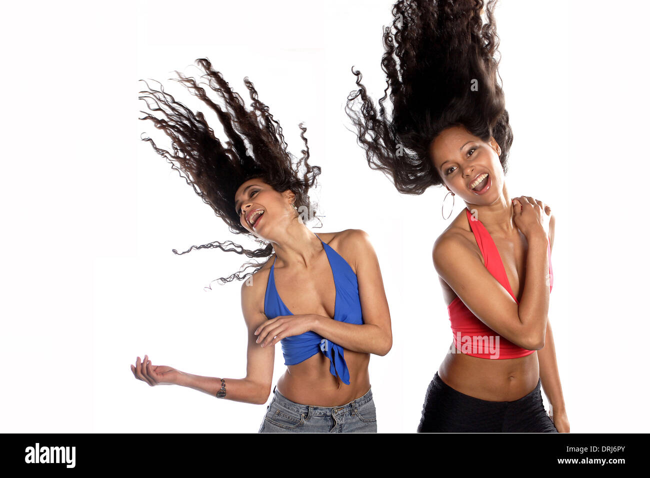Two girls dance to disco music, Zwei Maedchen tanzen zu Disco-Musik Stock Photo