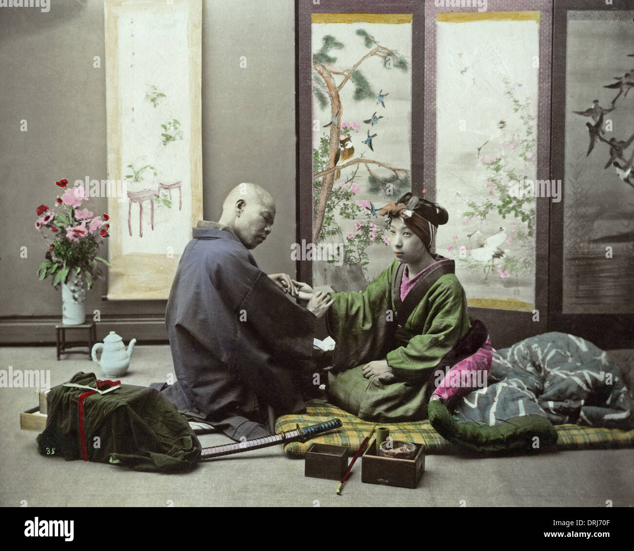 Doctor and geisha patient, Japan Stock Photo