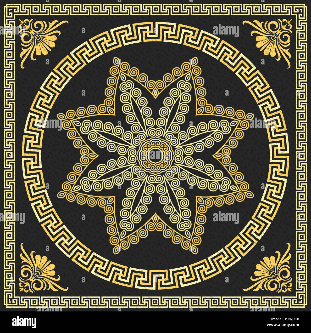 set Traditional vintage golden square and round Greek ornament (Meander ...
