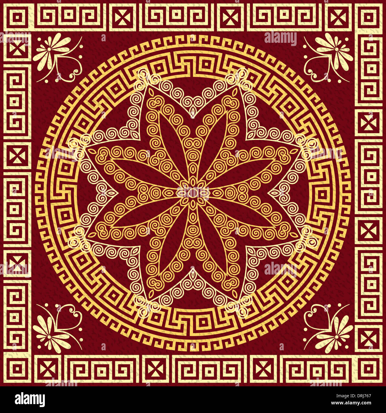 set Traditional vintage golden square and round Greek ornament (Meander ...