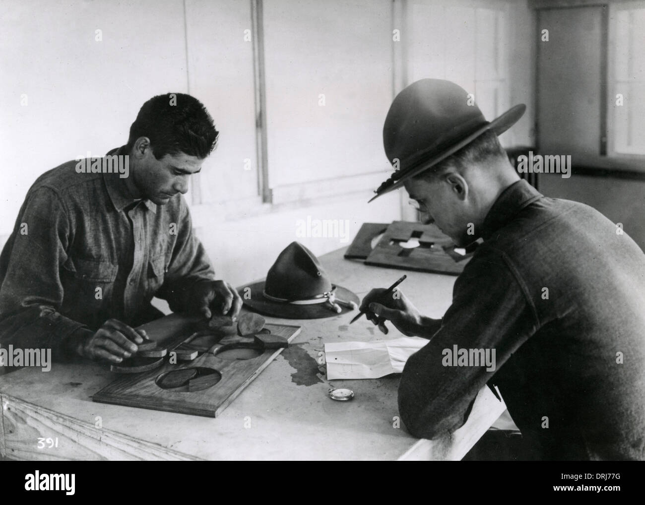 American army recruit taking aptitude test, WW1 Stock Photo